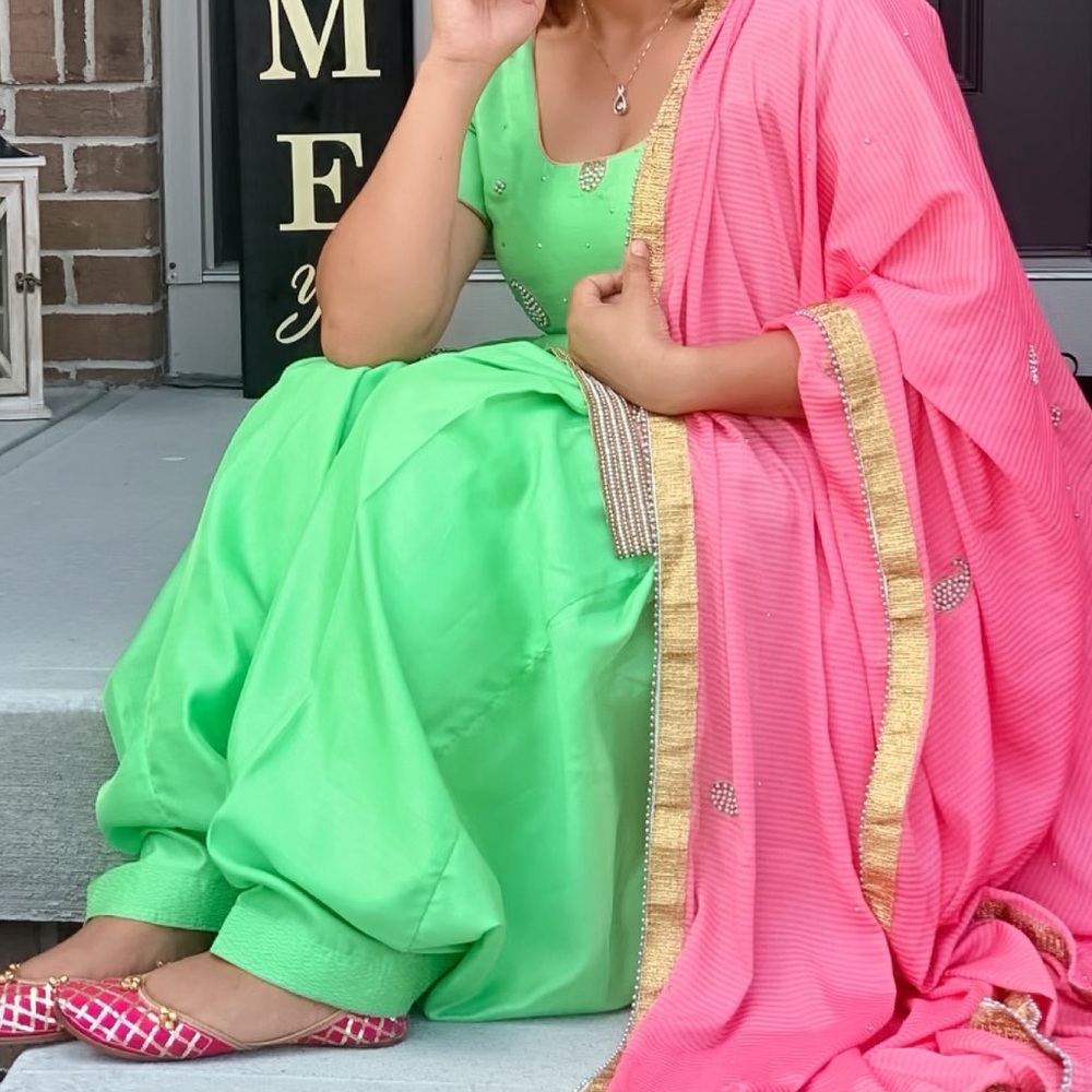 Green pink Punjabi salwar suit